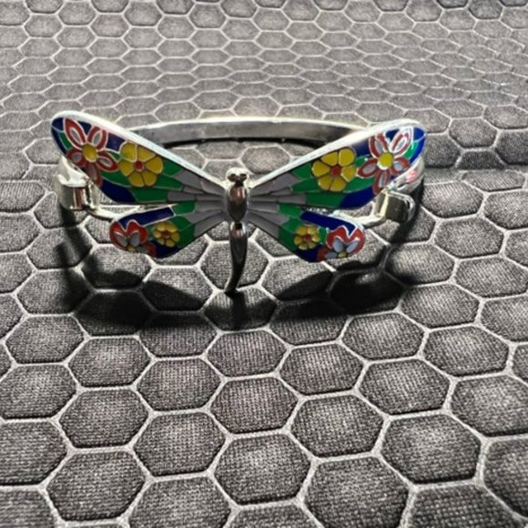 Butterfly Bracelet Multicolored 18K White Gold Plated - Picture 1 of 1
